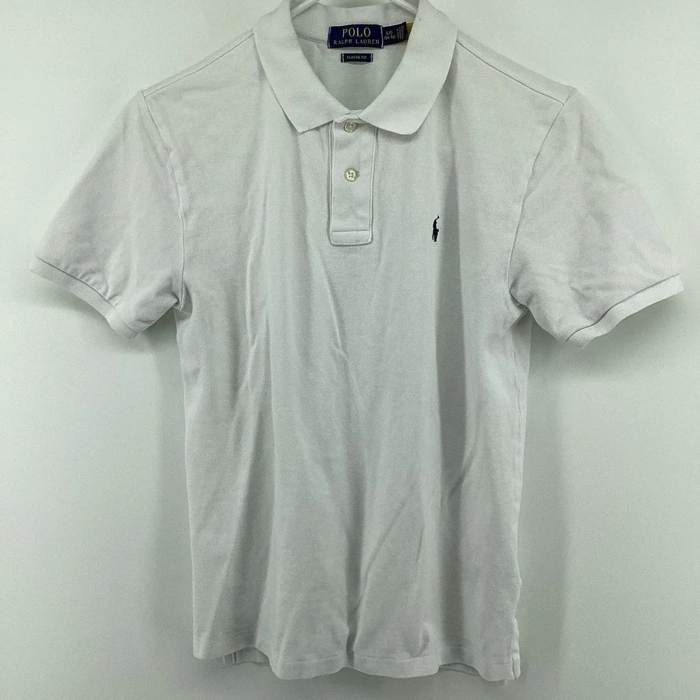 Ralph Lauren Boys White Classic Fit Short Sleeve Sport Polo Shirt Size L 14-16
